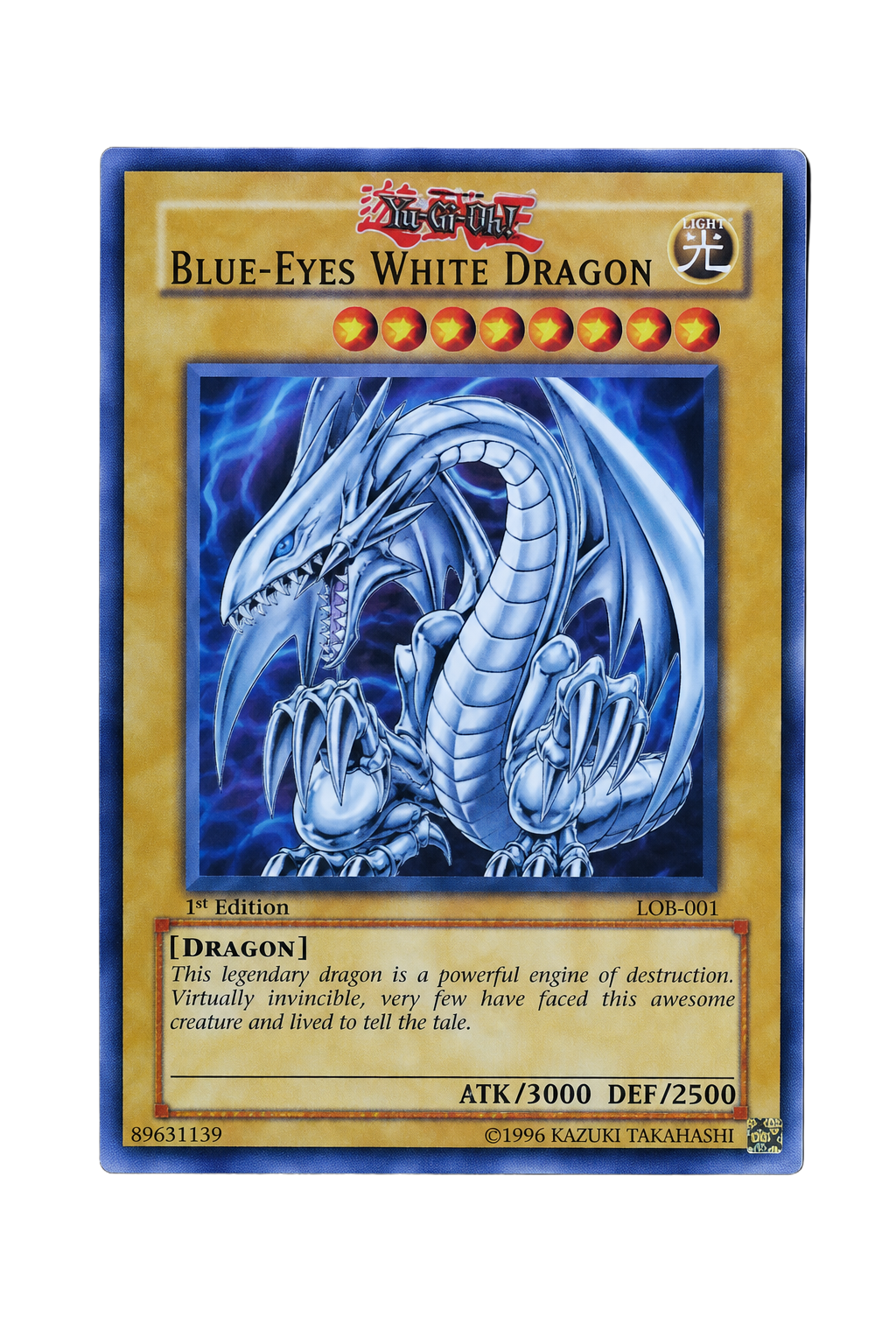 Blue-Eyes White Dragon LOB-001 1st Edition Yu-Gi-Oh card